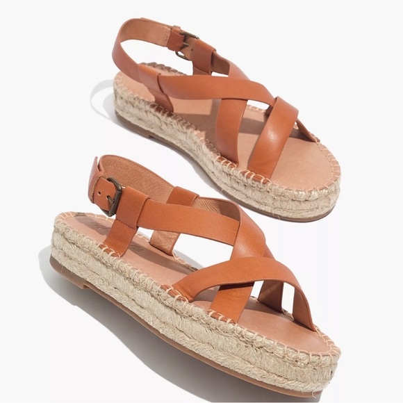 Madewell Shoes - MADEWELL Malia Tan Leather Strappy Espadrille Platform Sandals